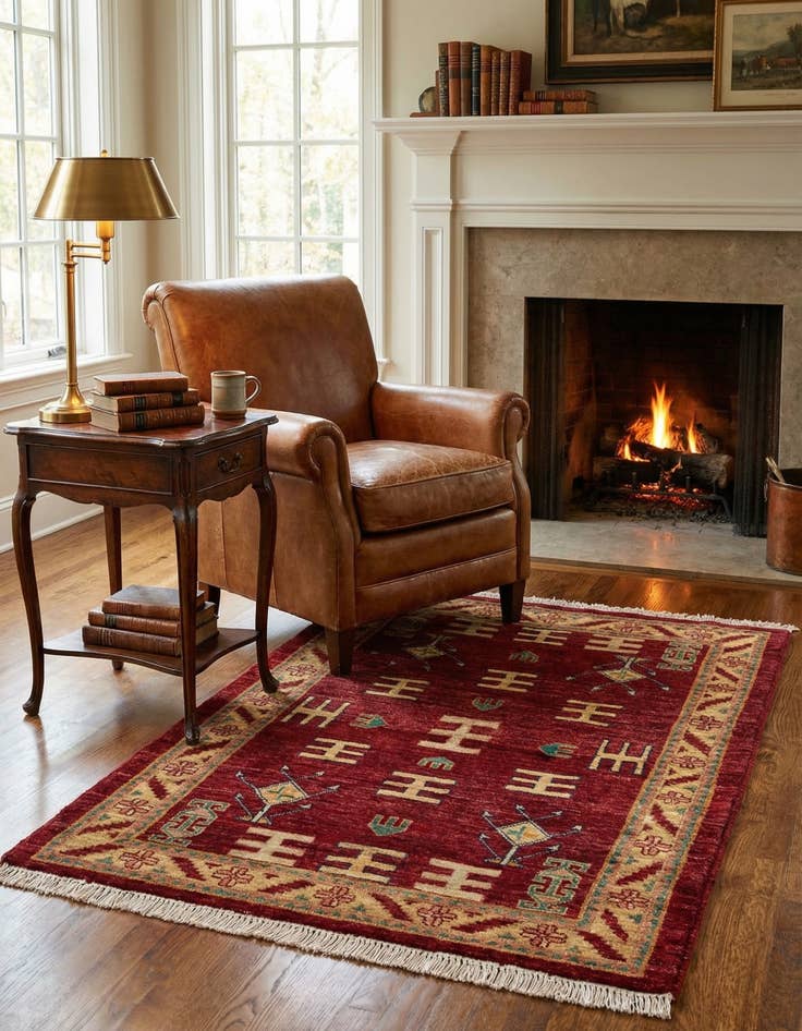 Detail image of  3' 4 x 4' 6  Hand Knotted Ziegler Wool Rug