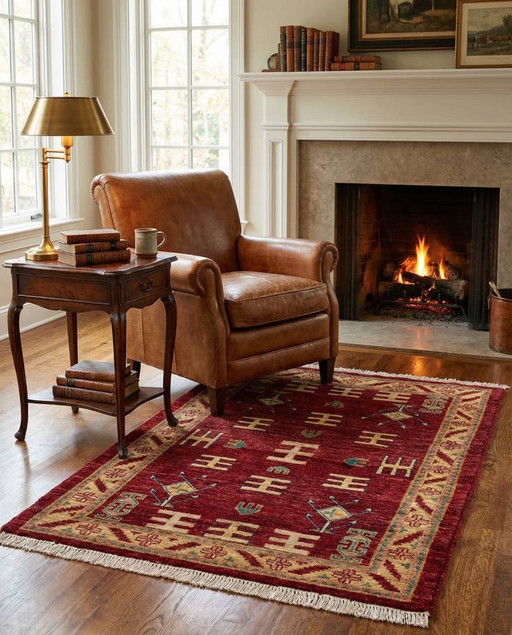 Detail image of 3' 4 x 4' 6 Hand Knotted Ziegler Wool Rug