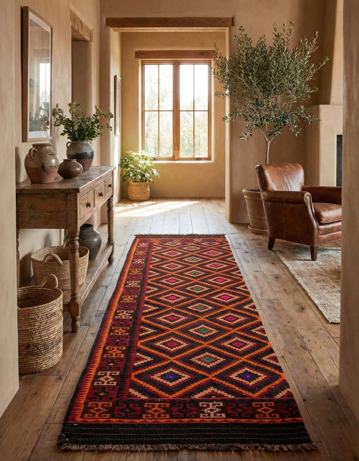 Detail image of 4' 6 x 14'  Hand Woven Kilim Fars Wool Runner Rug