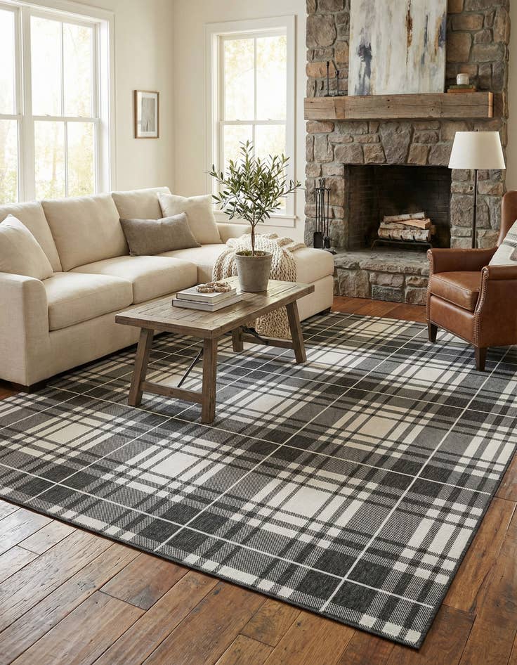 Detail image of  10' x 10'  Washable Checkered Indoor / Outdoor Square Rug