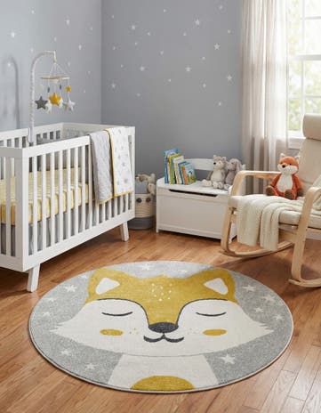 5' 3 x 5' 3 Fox Whimsy Kids Round Rug
