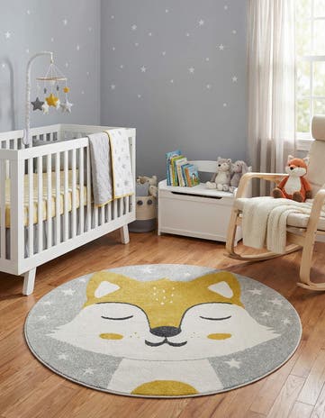 5' 3 x 5' 3 Fox Whimsy Kids Round Rug