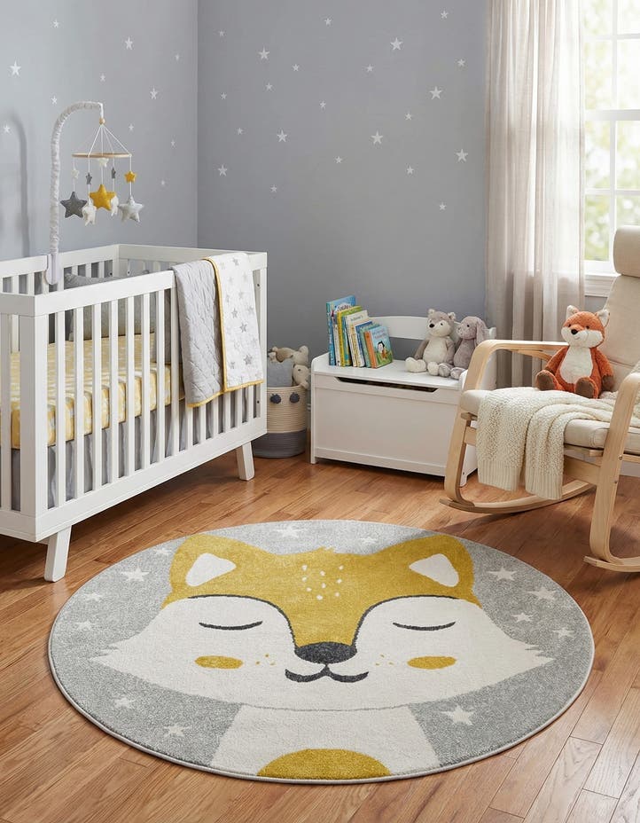 5' 3 x 5' 3 Fox Whimsy Kids Round Rug
