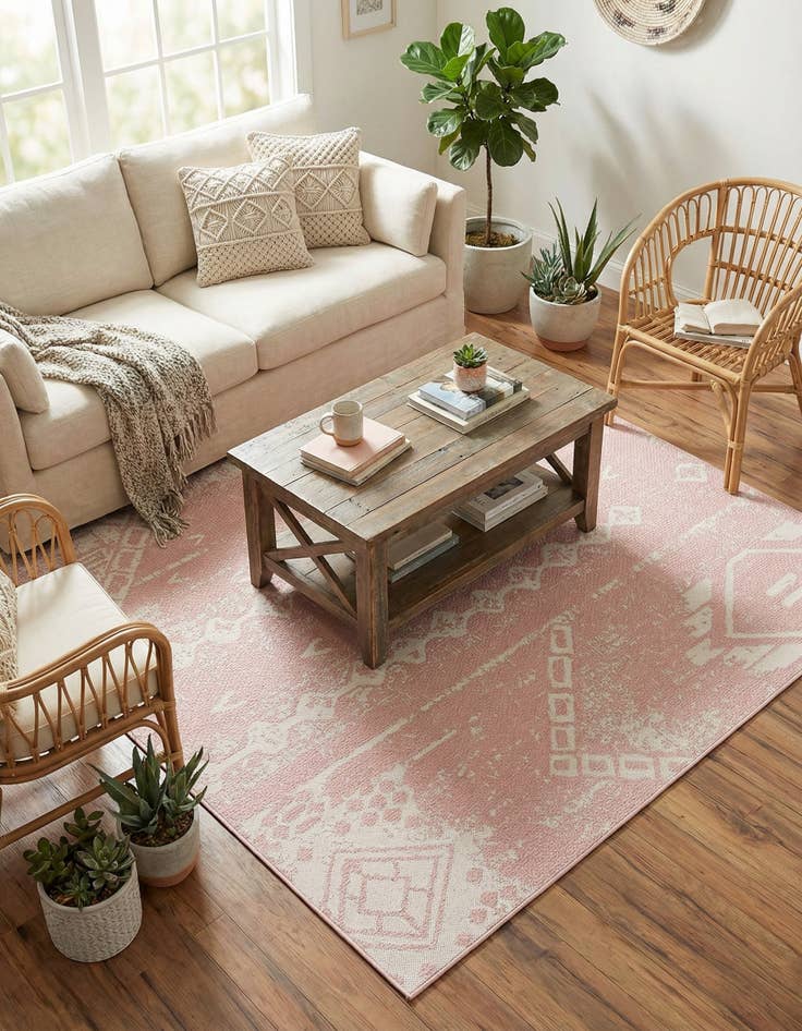 Detail image of  7' x 7'  Washable Bohemian Indoor / Outdoor Square Rug