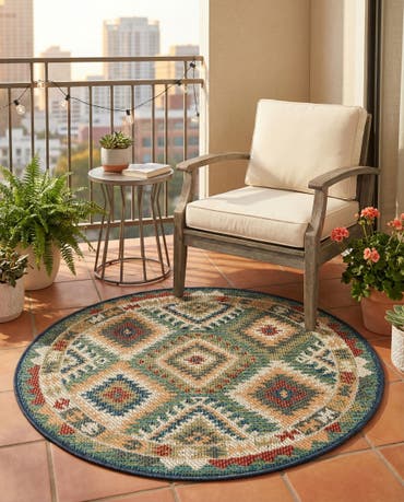  3' 3 x 3' 3  Easy-Clean Baja Indoor / Outdoor Round Rug