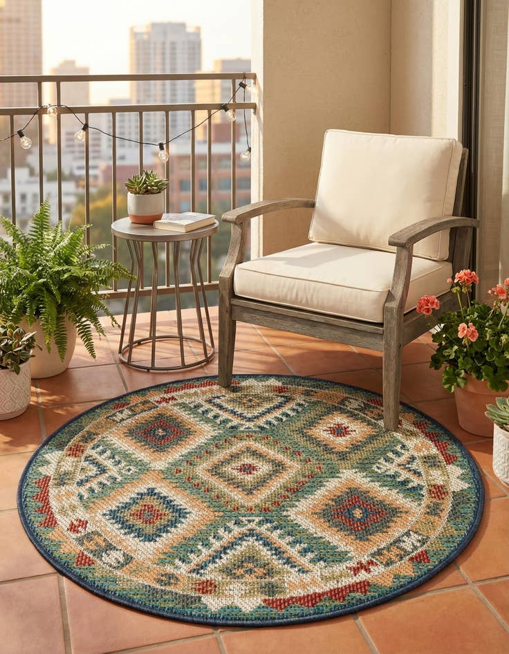 Detail image of 3' 3 x 3' 3  Washable Baja Indoor / Outdoor Round Rug