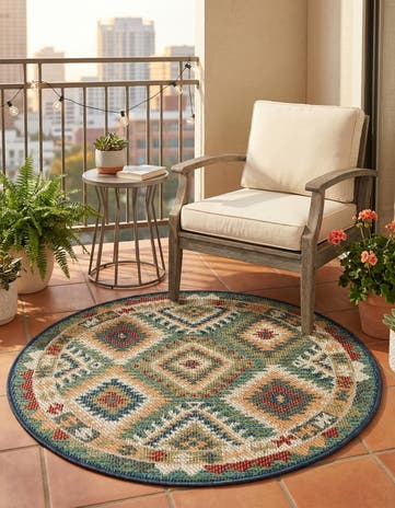 3' 3 x 3' 3 Easy-Clean Baja Indoor / Outdoor Round Rug
