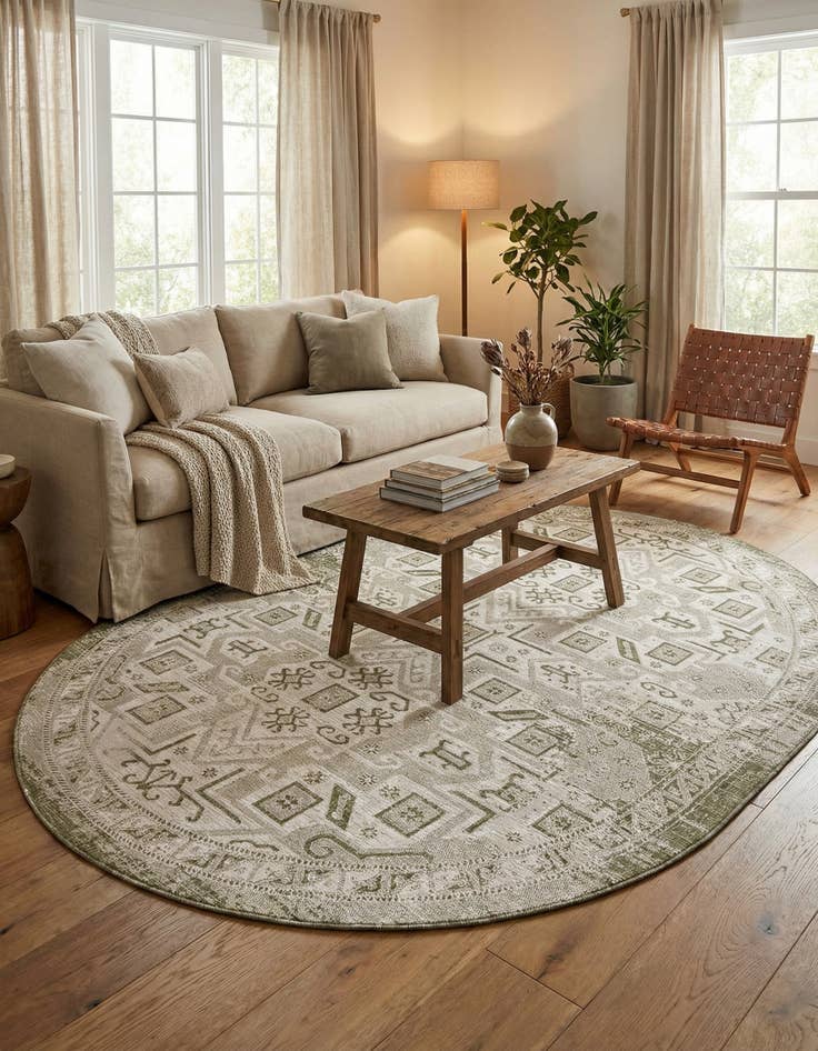 Detail image of 7' 10 x 10'  Washable Aztec Indoor / Outdoor Oval Rug