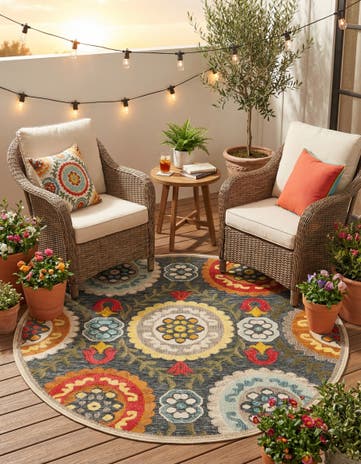 Gray Easy-Clean Casablanca Indoor / Outdoor Round Rug