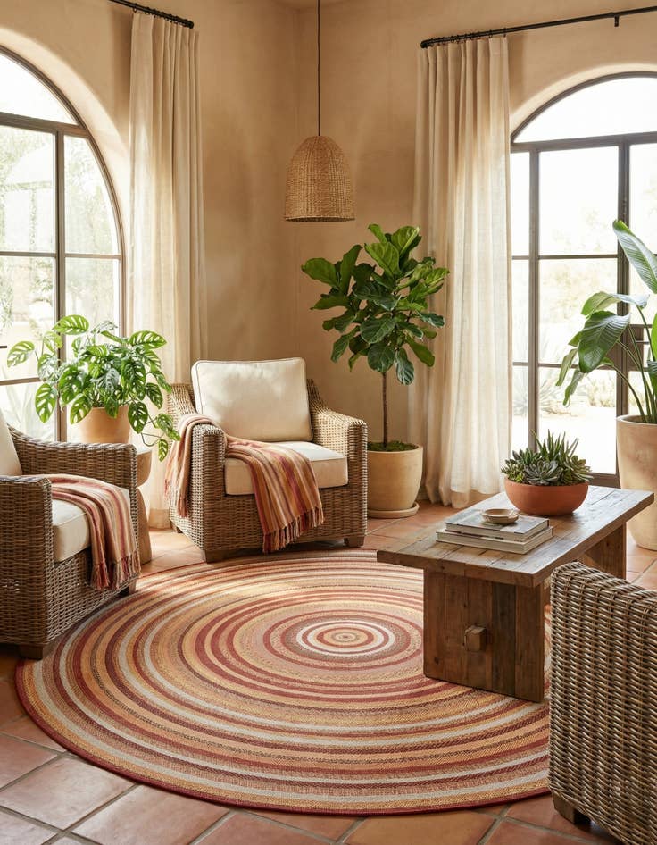 Detail image of 10' x 10'  Washable Baja Indoor / Outdoor Round Rug