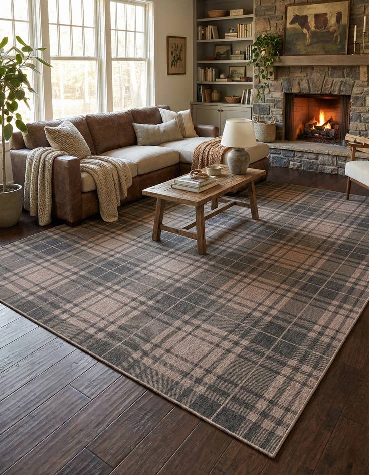 Detail image of 10' x 14'  Washable Checkered Indoor / Outdoor Rug