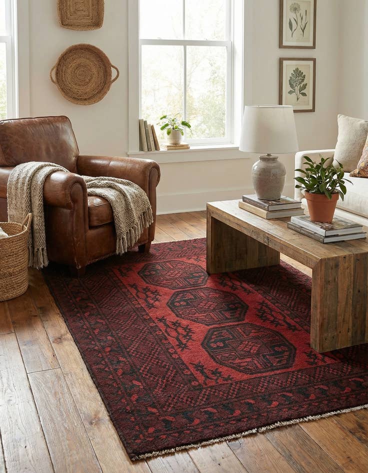 Detail image of  3' 5 x 4' 9  Hand Knotted Afghan Akhche Wool Rug