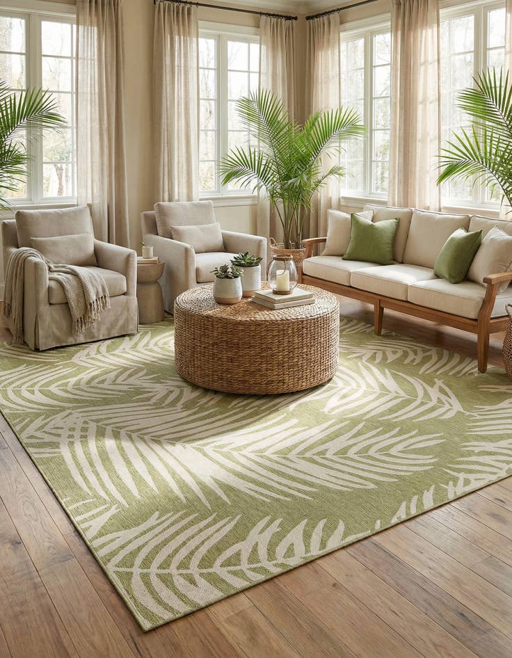 Detail image of 13' x 13'  Washable Botanical Indoor / Outdoor Square Rug