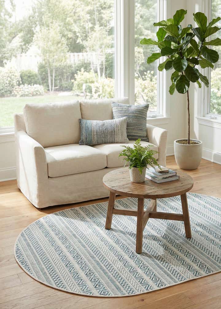 3' x 5' 3 Easy-Clean Striped Indoor / Outdoor Oval Rug
