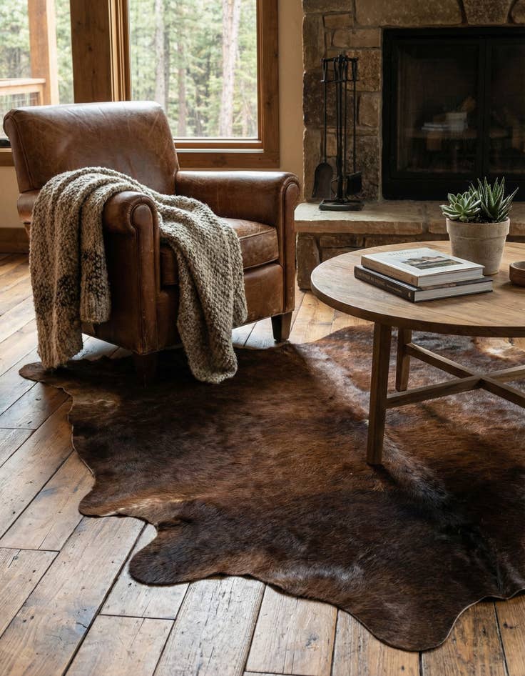 Detail image of 2' 2 x 2' 11 Cowhide Leather Rug