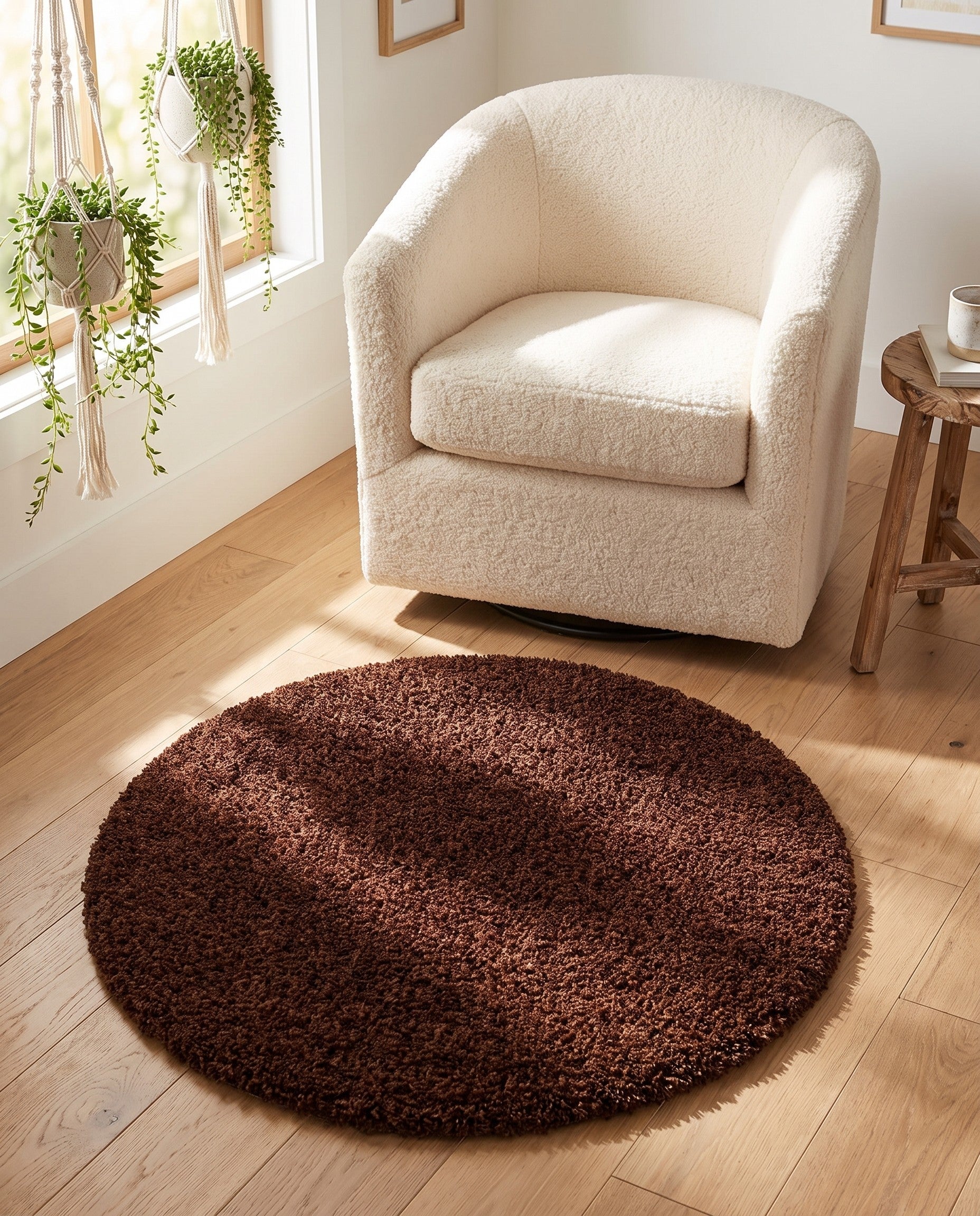 3' x 3' Solid Shag Round Rug