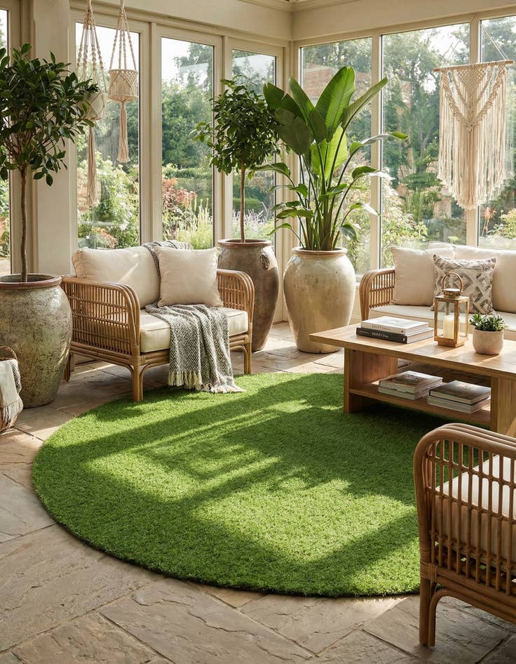 Detail image of 12' x 12'  Washable Grass Indoor / Outdoor Round Rug