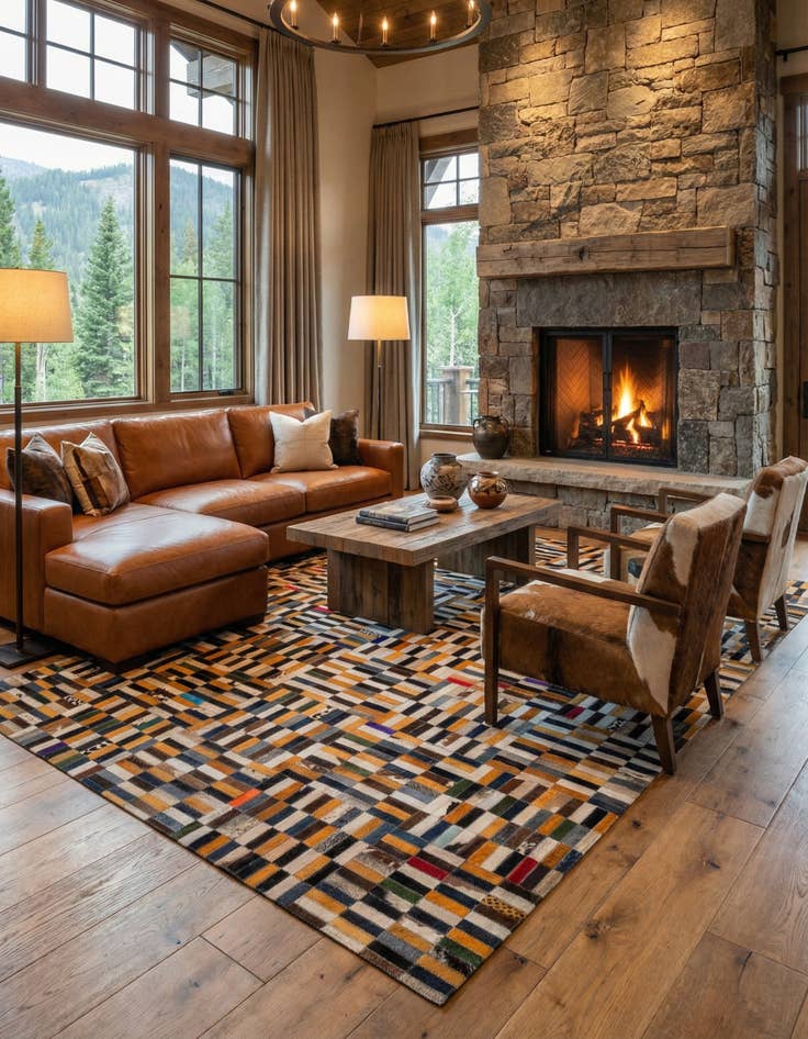 Detail image of  4' 11 x 7' 11 Cowhide - Patchwork Rug