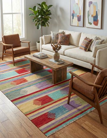 6' 8 x 10' Hand Woven Kilim Modern Wool Rug