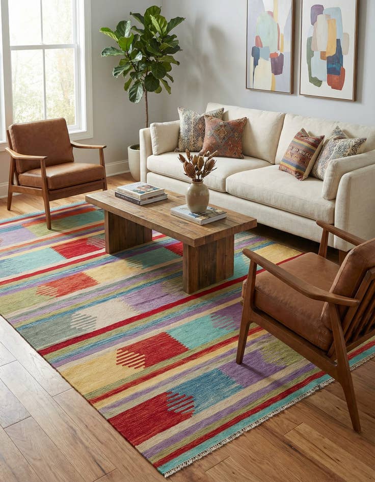 Detail image of 6' 8 x 10' Hand Woven Kilim Modern Wool Rug