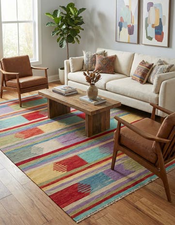 6' 8 x 10' Hand Woven Kilim Modern Wool Rug