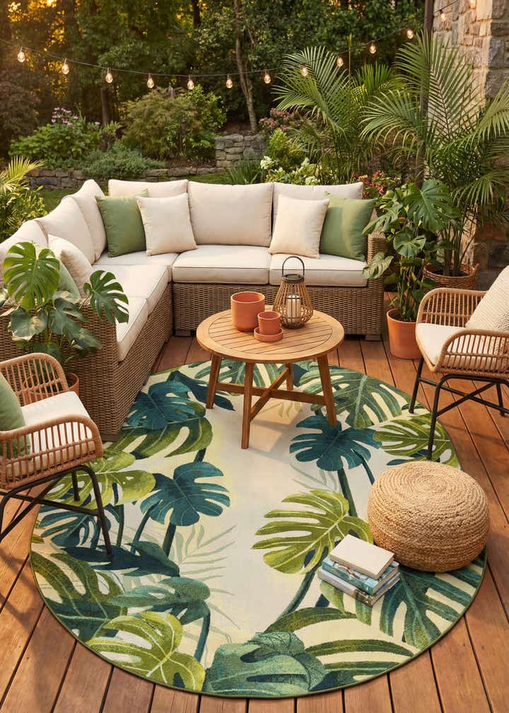 7' 10 x 10' Easy-Clean Botanical Indoor / Outdoor Oval Rug