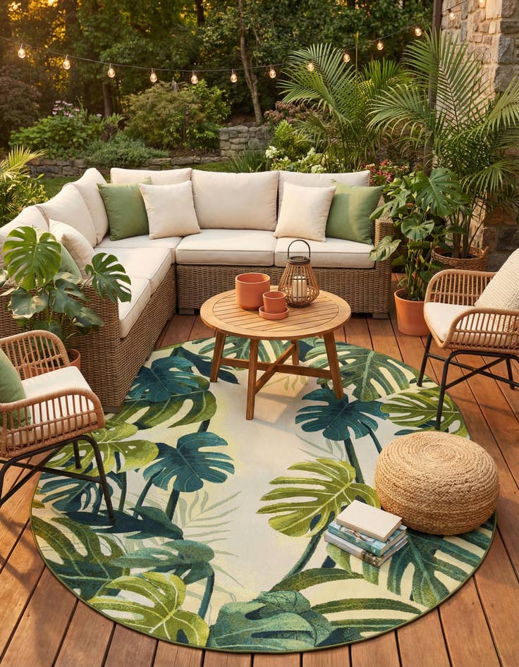 Detail image of 7' 10 x 10'  Washable Botanical Indoor / Outdoor Oval Rug