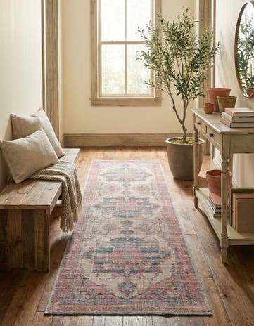 Antique Beige Washable Nostalgia Runner Rug