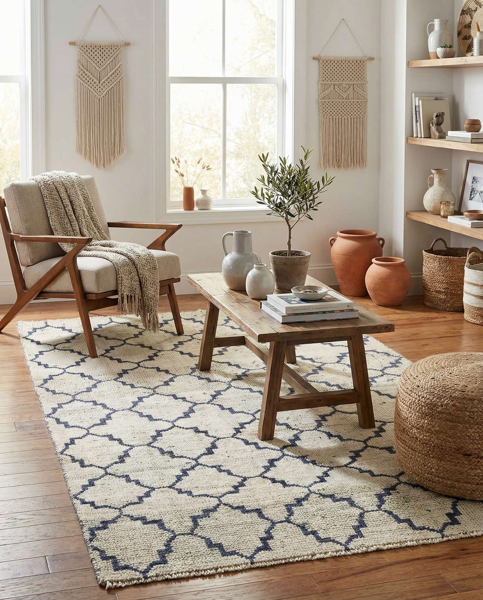 4' 7 x 8' 3 Hand Knotted Moroccan Wool Rug
