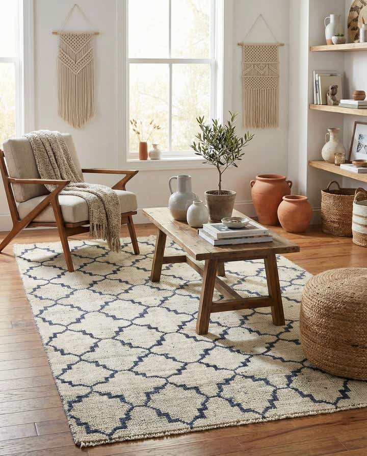 4' 7 x 8' 3 Hand Knotted Moroccan Wool Rug