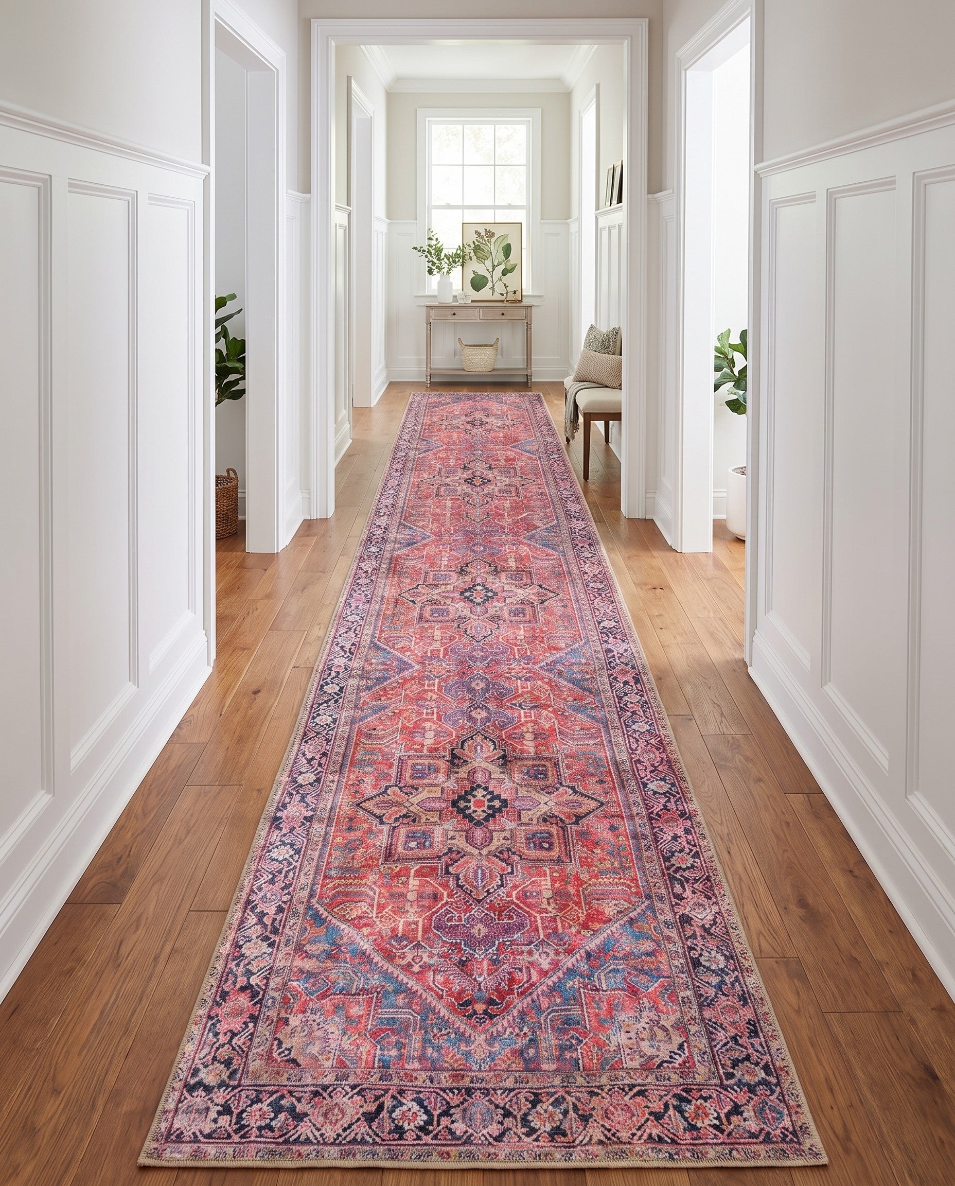 Red Washable Timeless Runner Rug