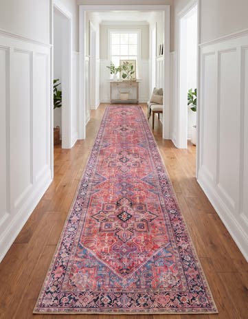 Red Washable Timeless Runner Rug