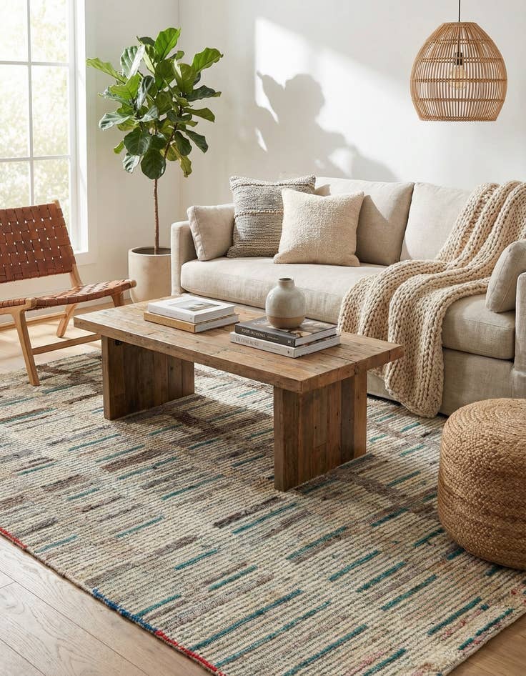 Detail image of 4' 8 x 8'  Hand Knotted Moroccan Wool Rug