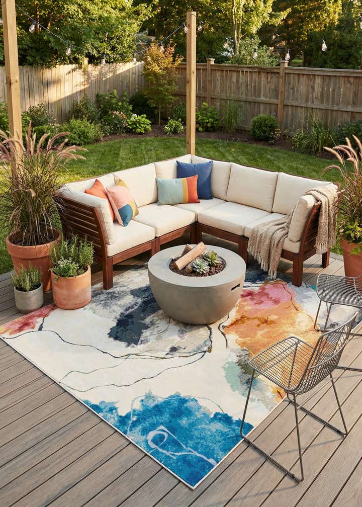 7' 10 x 7' 10 Easy-Clean Modern Indoor / Outdoor Square Rug