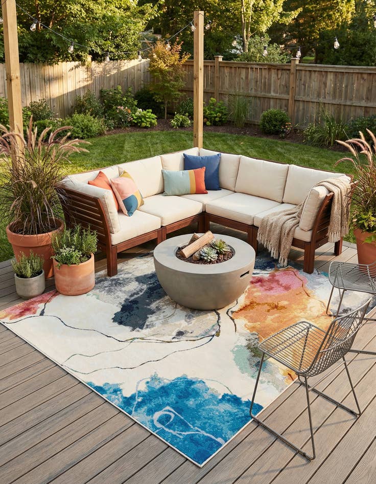 Detail image of 7' 10 x 7' 10  Washable Modern Indoor / Outdoor Square Rug