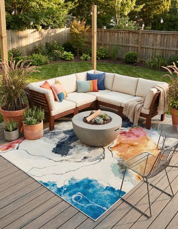 7' 10 x 7' 10 Easy-Clean Modern Indoor / Outdoor Square Rug