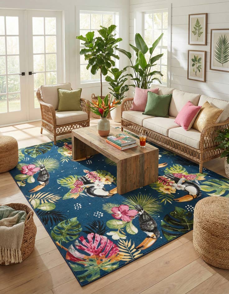Detail image of 10' x 12'  Washable Botanical Indoor / Outdoor Rug