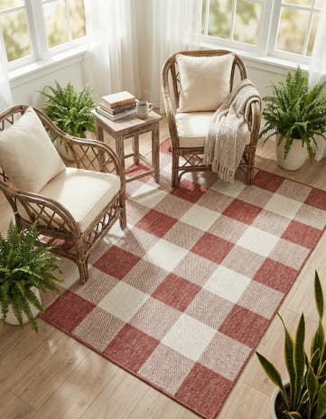 5' 3 x 7' Easy-Clean Checkered Indoor / Outdoor Rug