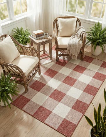 5' 3 x 7' Easy-Clean Checkered Indoor / Outdoor Rug