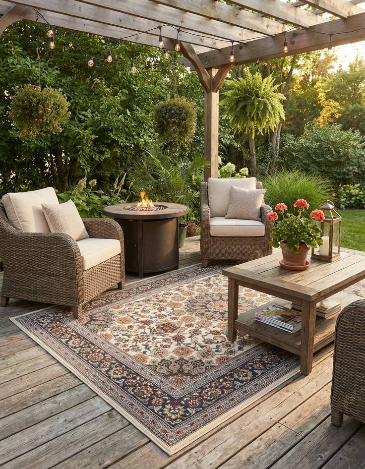 Detail image of 6' 1 x 9'  Washable Traditional Indoor / Outdoor Rug