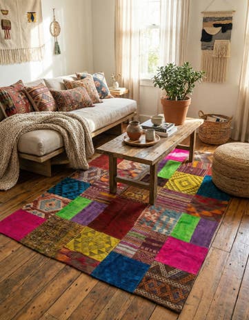 5' 5 x 8' 1 Hand Woven Kilim Patchwork Wool Rug