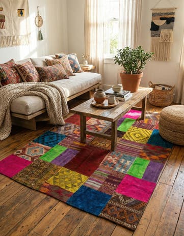 5' 5 x 8' 1 Hand Woven Kilim Patchwork Wool Rug
