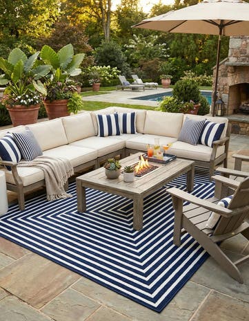 Navy Blue Easy-Clean Sabrina Soto Prescott Indoor / Outdoor Rug