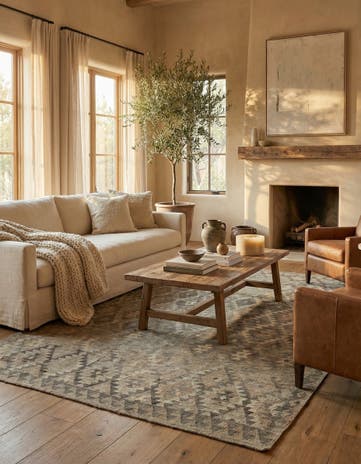 6' 7 x 9' 8 Hand Woven Kilim Maymana Wool Rug