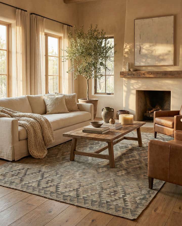 6' 7 x 9' 8 Hand Woven Kilim Maymana Wool Rug