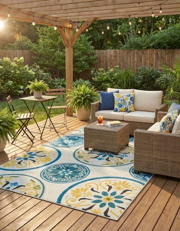 Cream Easy-Clean Modern Indoor / Outdoor Rug