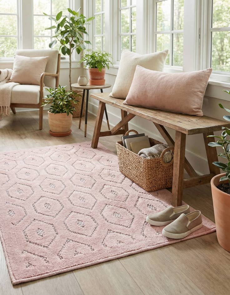 Detail image of  2' x 3'  Washable Trellis Textured Indoor / Outdoor Rug