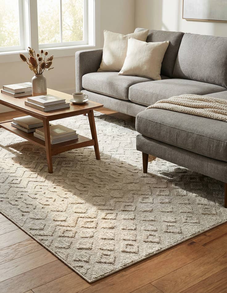 Detail image of  5' 3 x 8'  Washable Trellis Textured Indoor / Outdoor Rug