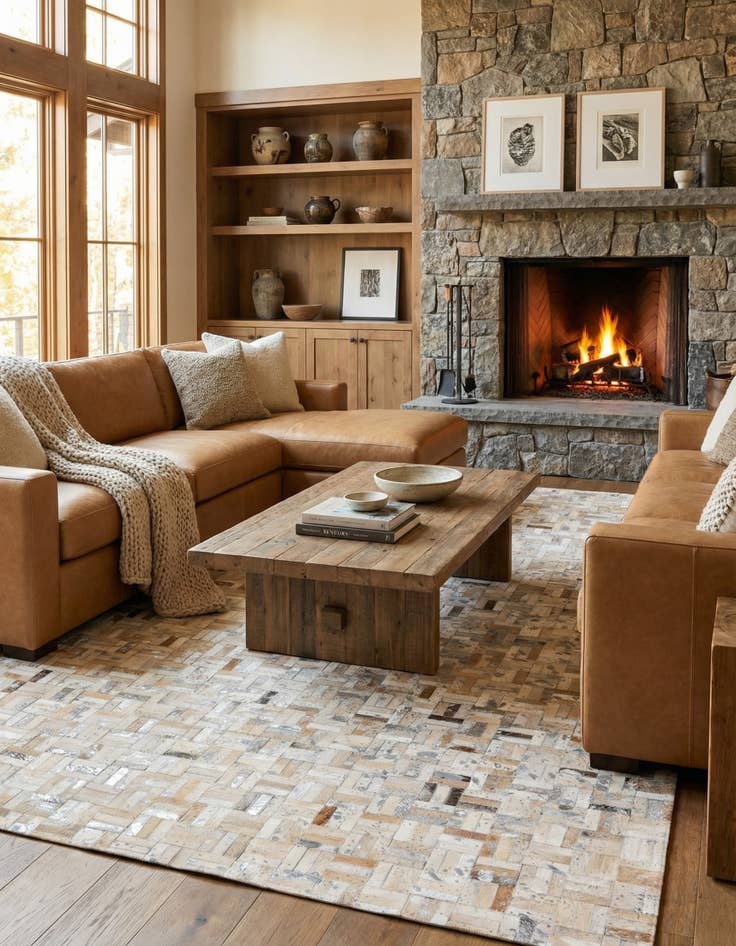 Detail image of 4' 11 x 7' 10 Cowhide Stocks Rug