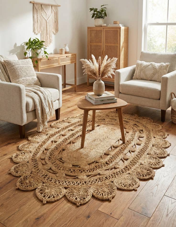 Detail image of 4' 1 x 6' 1  Hand Braided Jute Oval Rug